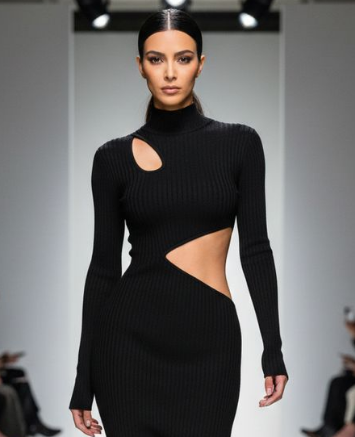 Mujer con vestido cut-out en pasarela