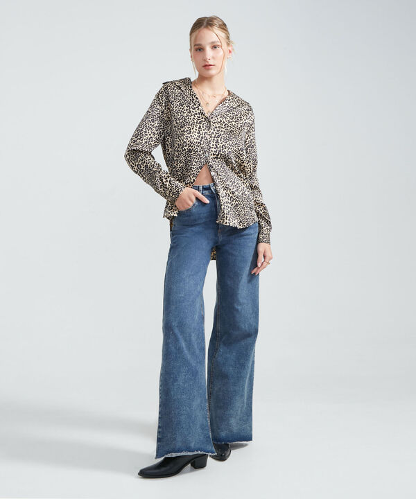 Blusa Con Estampado De Animal Print, Beige, hi-res