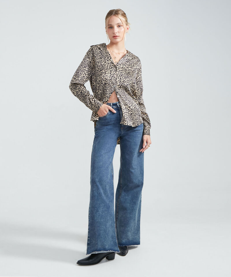 Blusa Con Estampado De Animal Print, Beige, hi-res
