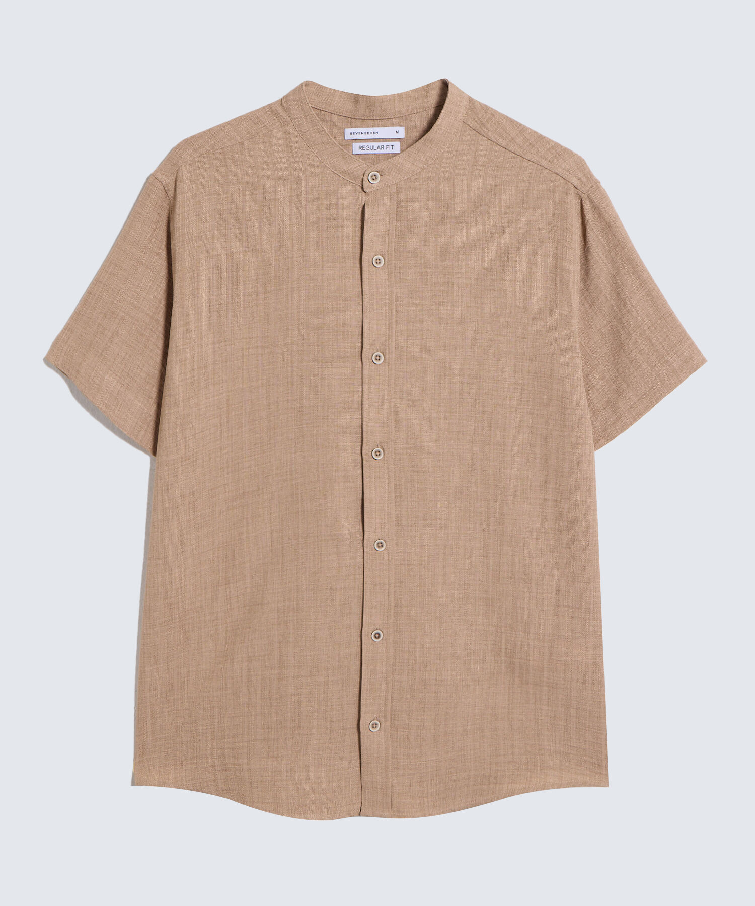 Camisa Cuello Mao en Efecto Rústico, Camel, hi-res