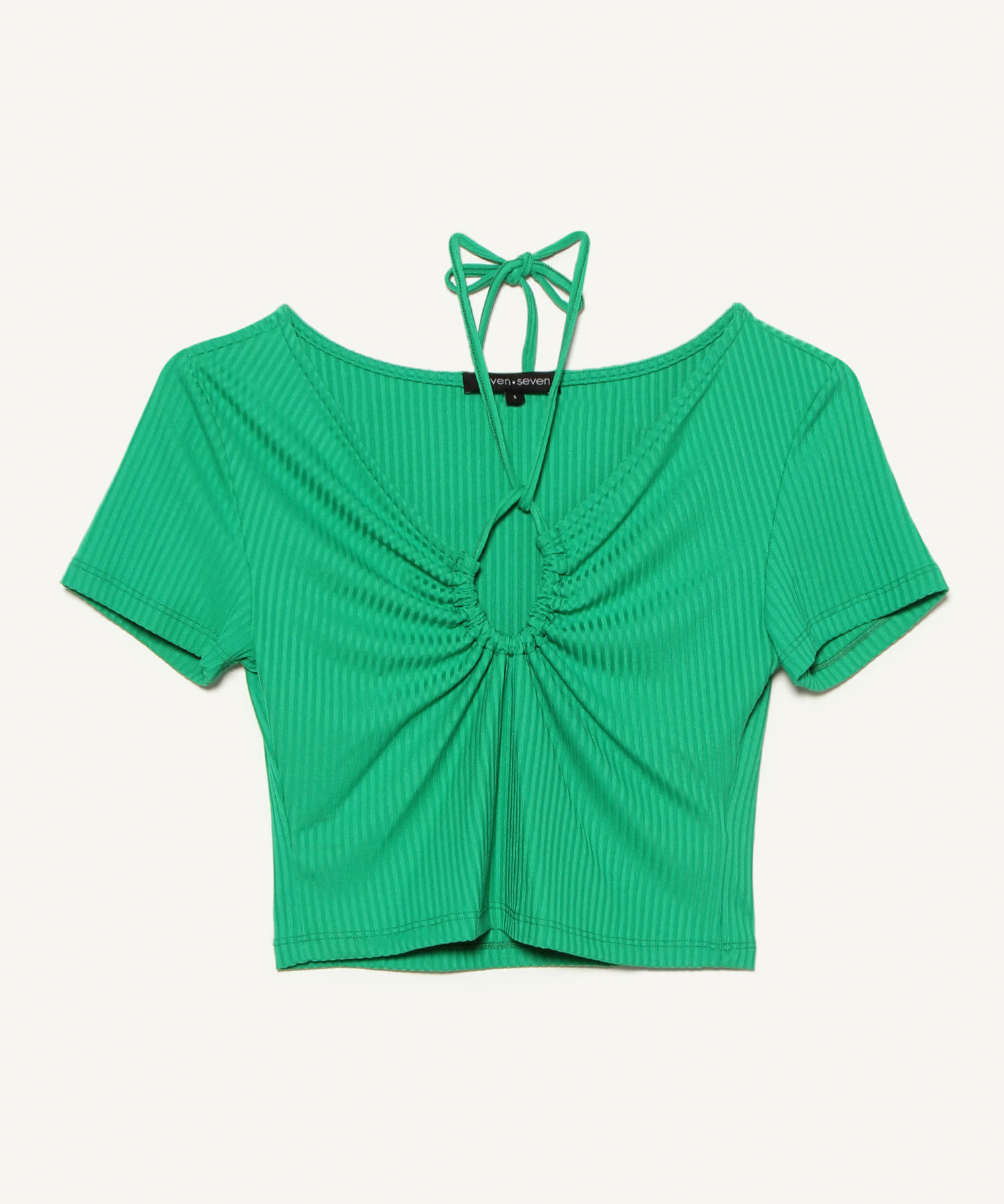Camiseta Escotada En V Con Cut Out, Verde, hi-res