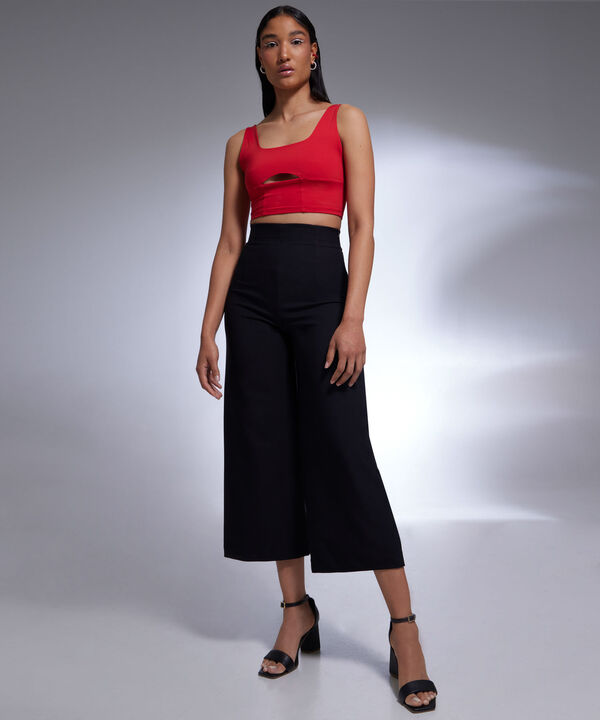 Camiseta Para Mujer Tipo Crop Manga Sisa Con Cut Out, Rojo, hi-res