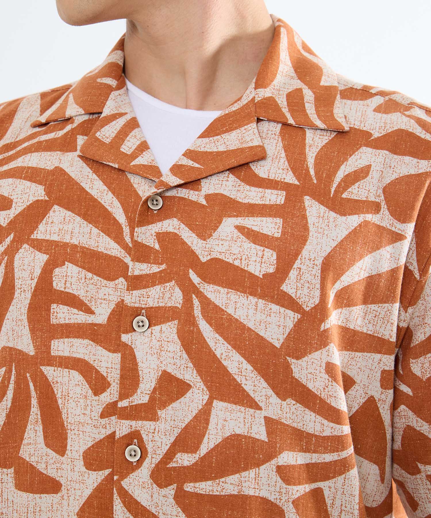 Camisa Resort Estampada, Naranja, hi-res