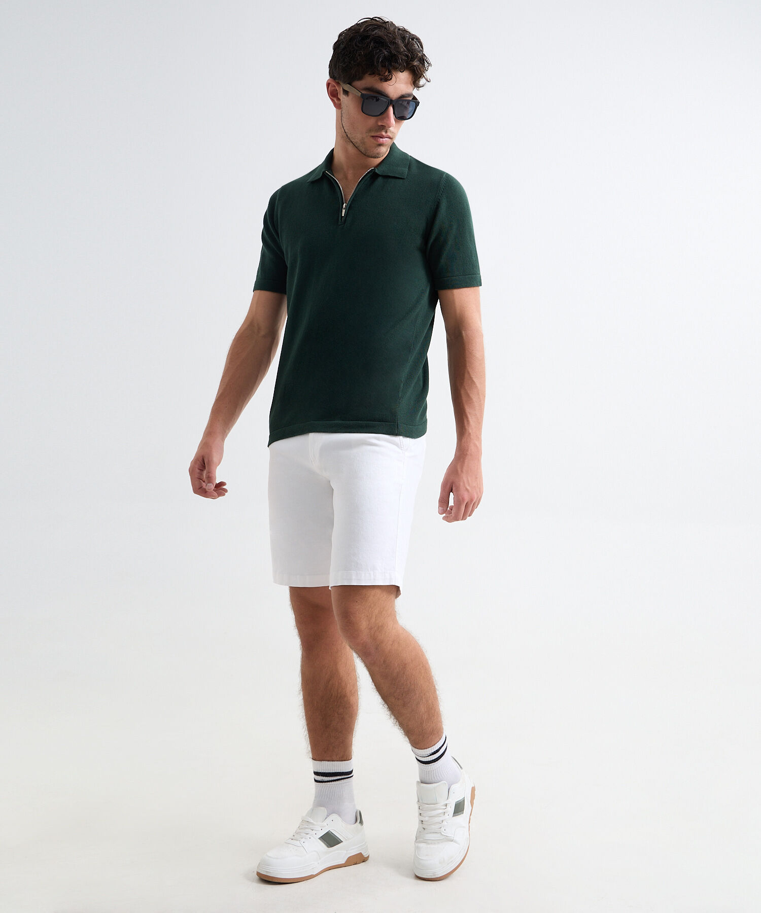 Polo Tejida Tricot con Cierre, VerdeOscuro, hi-res
