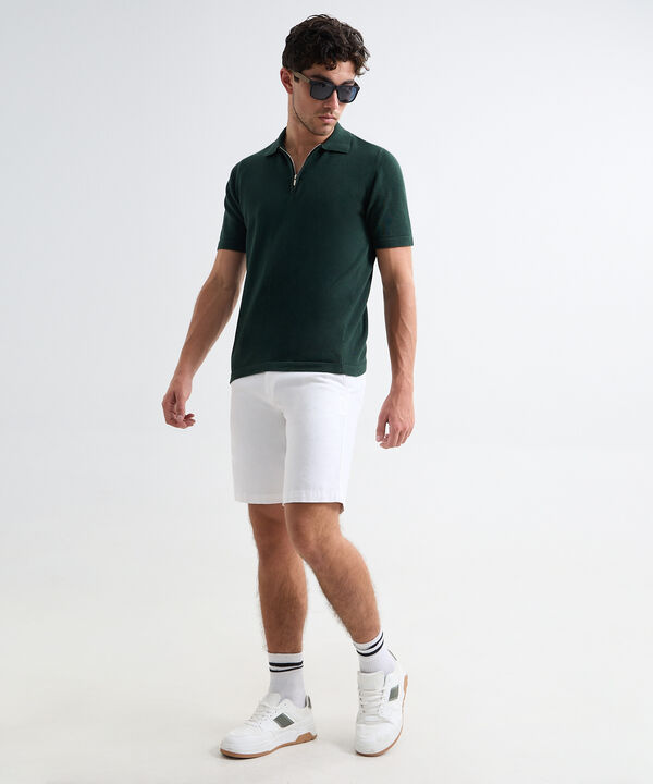 Polo Tejida Tricot con Cierre, VerdeOscuro, hi-res