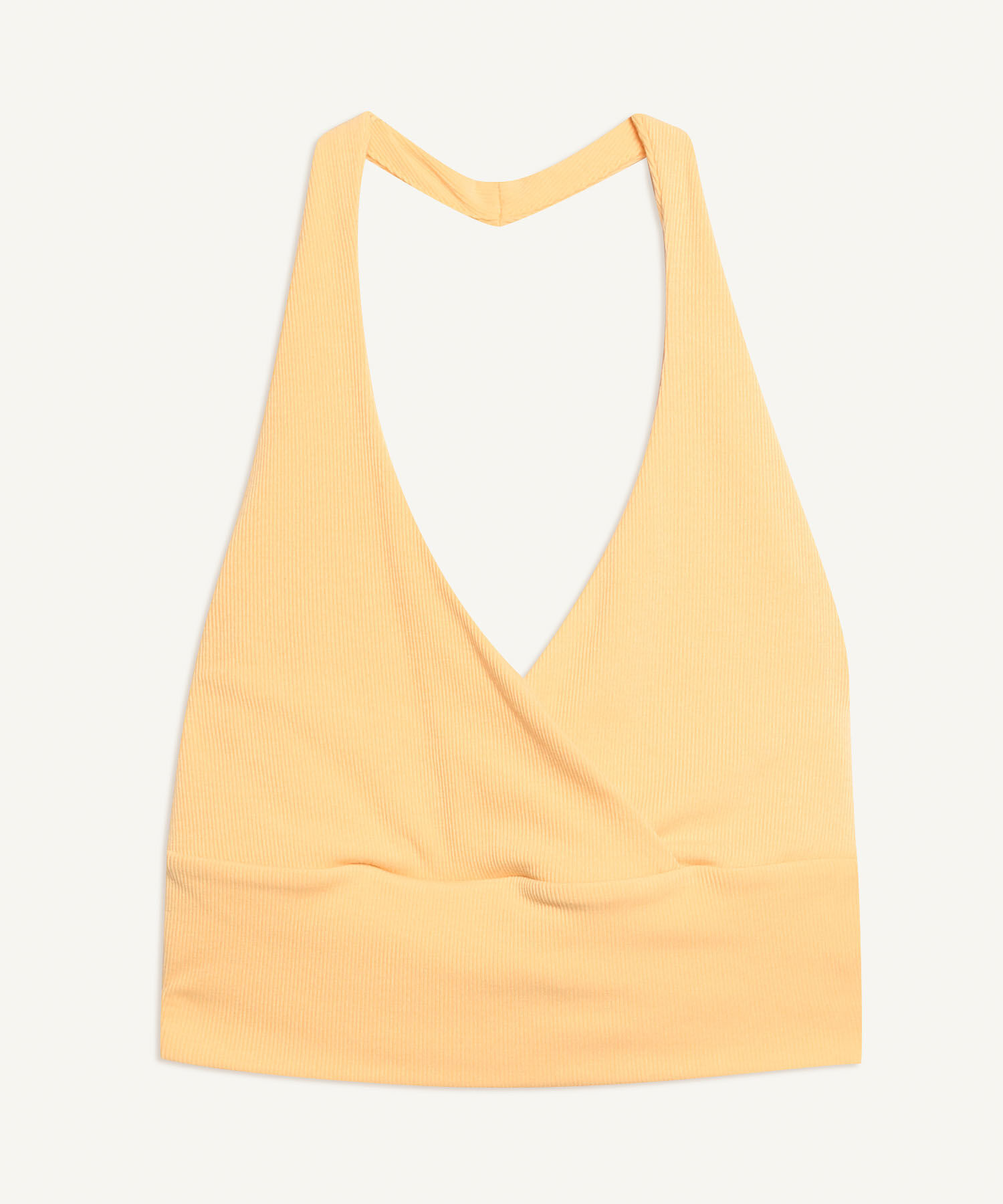 Crop De Rayas Con Cuello Halter En Rib Para Mujer, Amarillo, hi-res