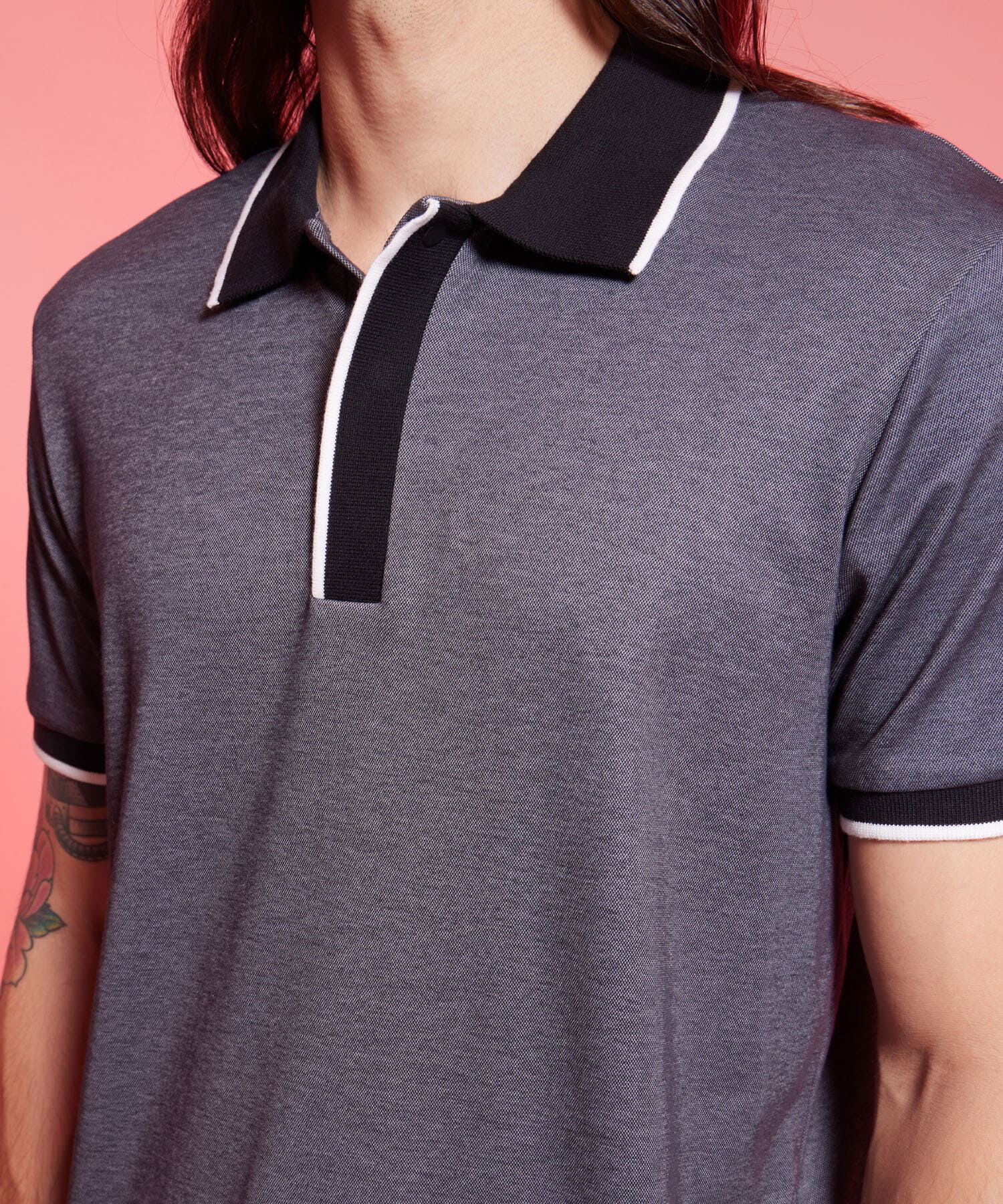 Polo B&aacute;sica Cuello Tejido, Negro, hi-res