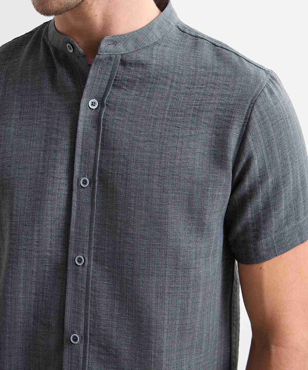Camisa Cuello Mao en Efecto Rústico, GrisOscuro, hi-res