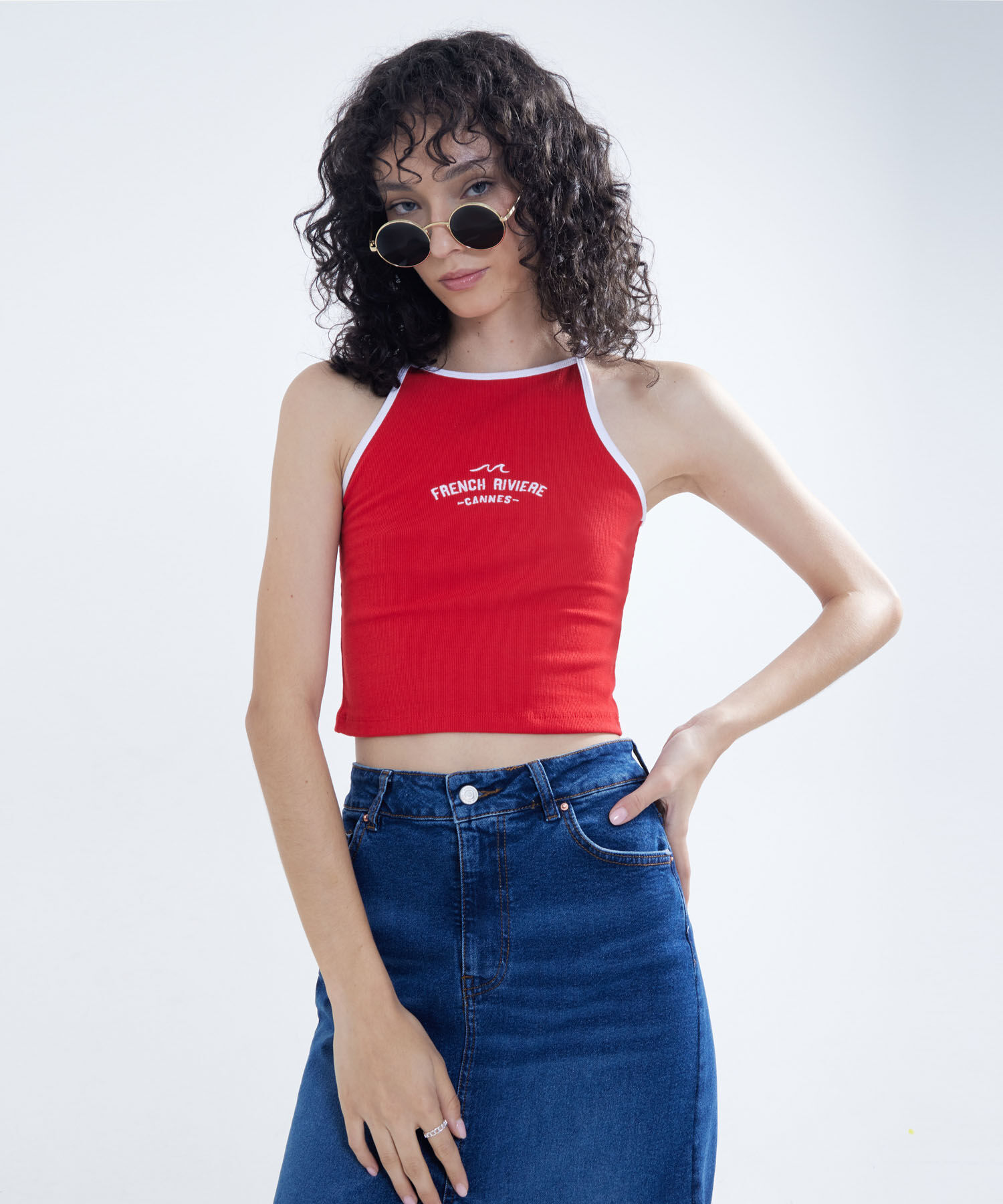 Camiseta Bordada con Cuello Halter Compra Online SEVEN SEVEN