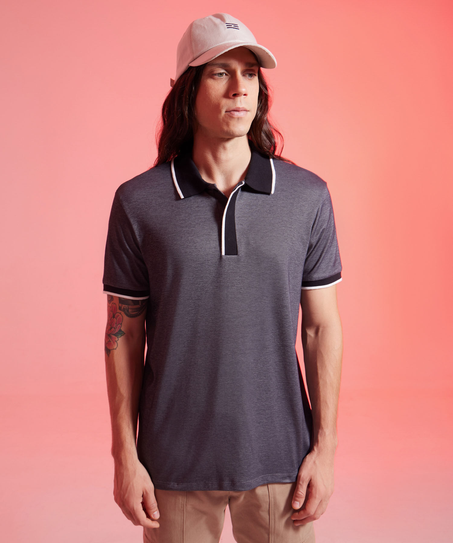 Polo B&aacute;sica Cuello Tejido, Negro, hi-res