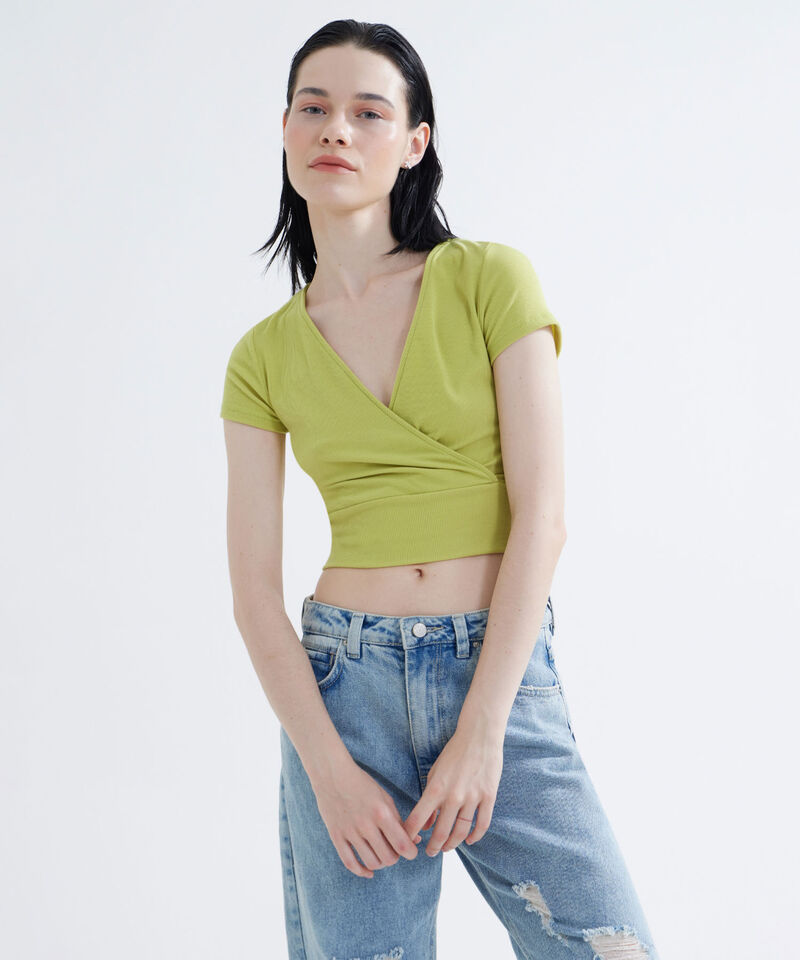 Camiseta Con Escote En V, Verde, hi-res