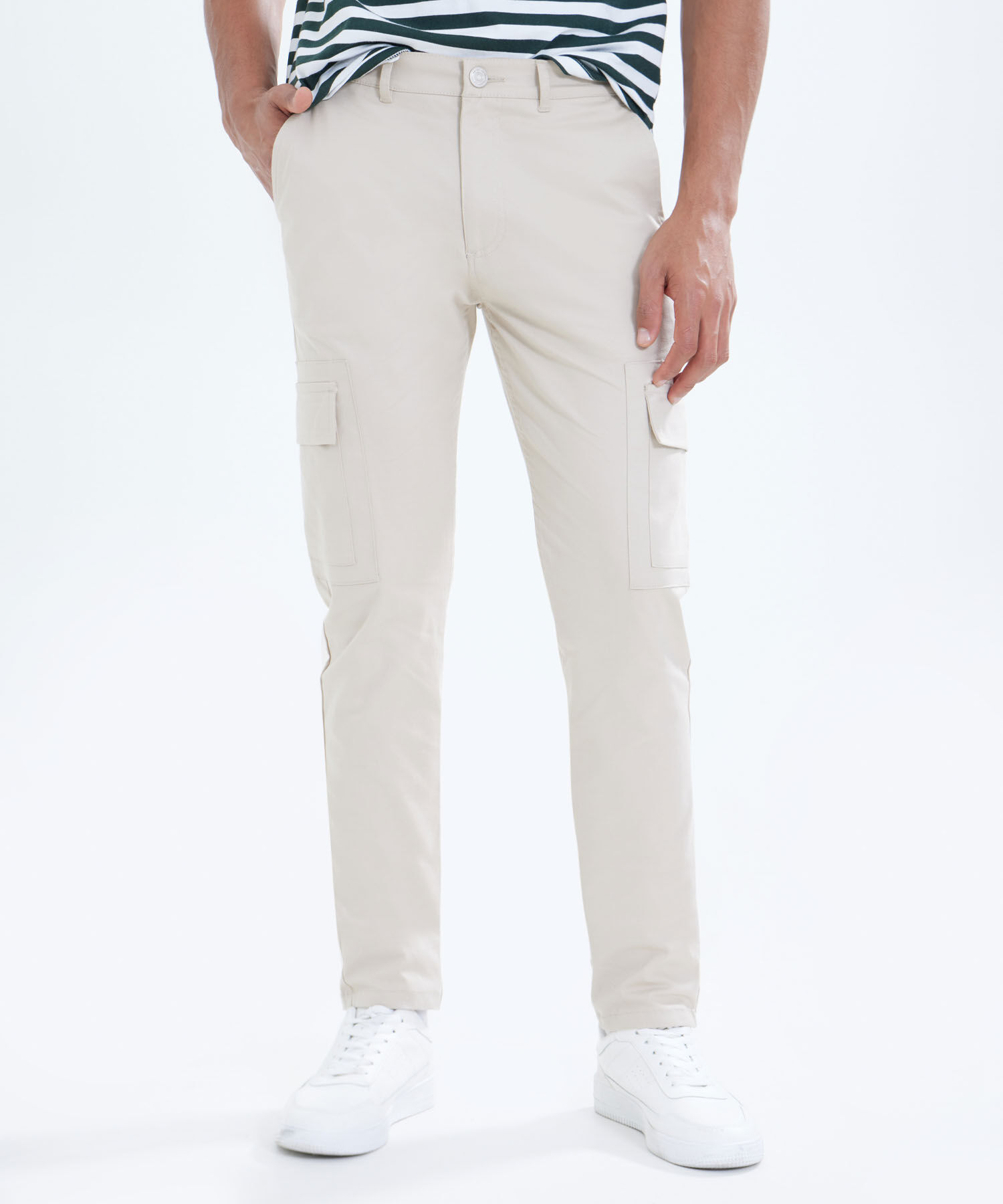Pantal&oacute;n Tipo Chino Con Bolsillos, Beige, hi-res