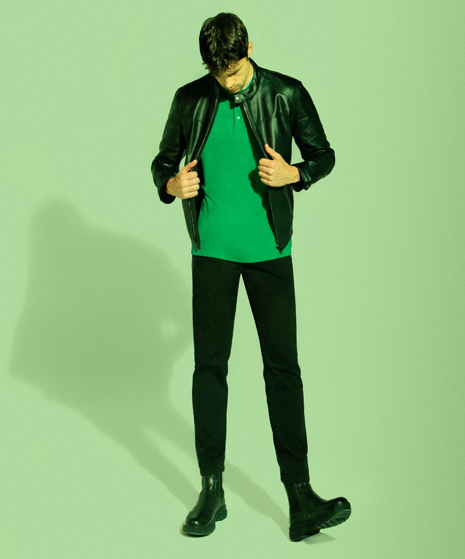 Polo Cuello Mao Para Hombre, Verde, hi-res