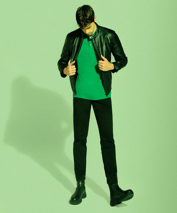 Polo Cuello Mao Para Hombre, Verde, hi-res