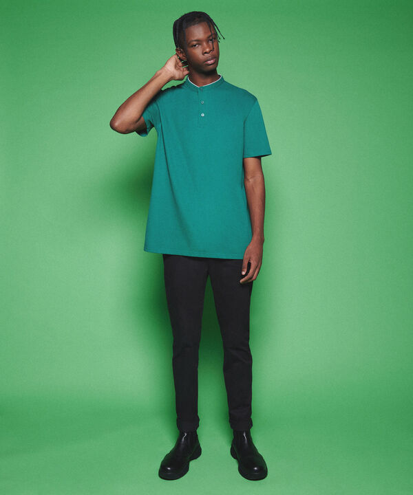 Polo Cuello Mao Para Hombre, Verde, hi-res