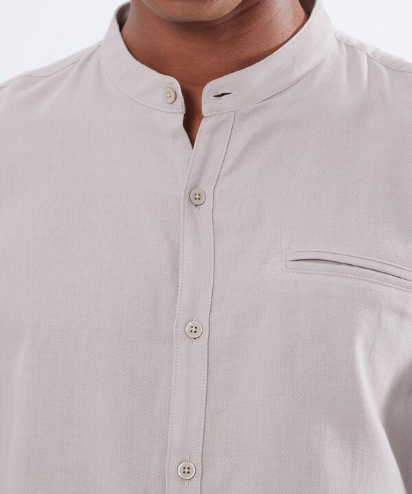 Camisa Texturizada Cuello Mao, Beige, hi-res