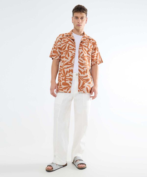 Camisa Resort Estampada, Naranja, hi-res