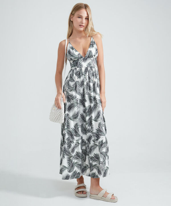 Vestido Largo con Escote en V, Cafe, hi-res image number null