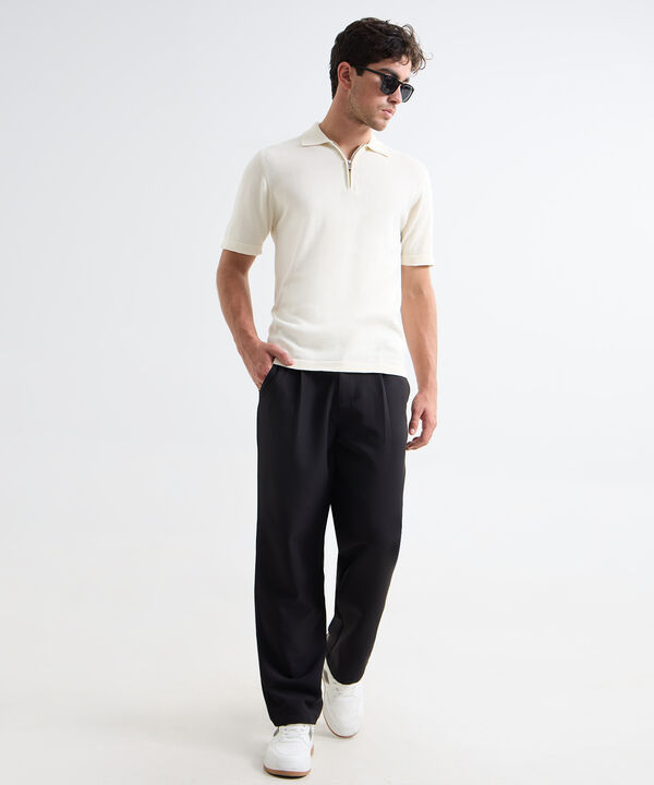 Polo Tejida Tricot con Cierre, Crema, hi-res
