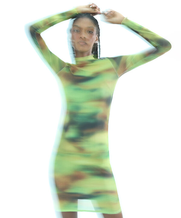 Vestido Estampado en Mesh, VerdeClaro, hi-res image number null
