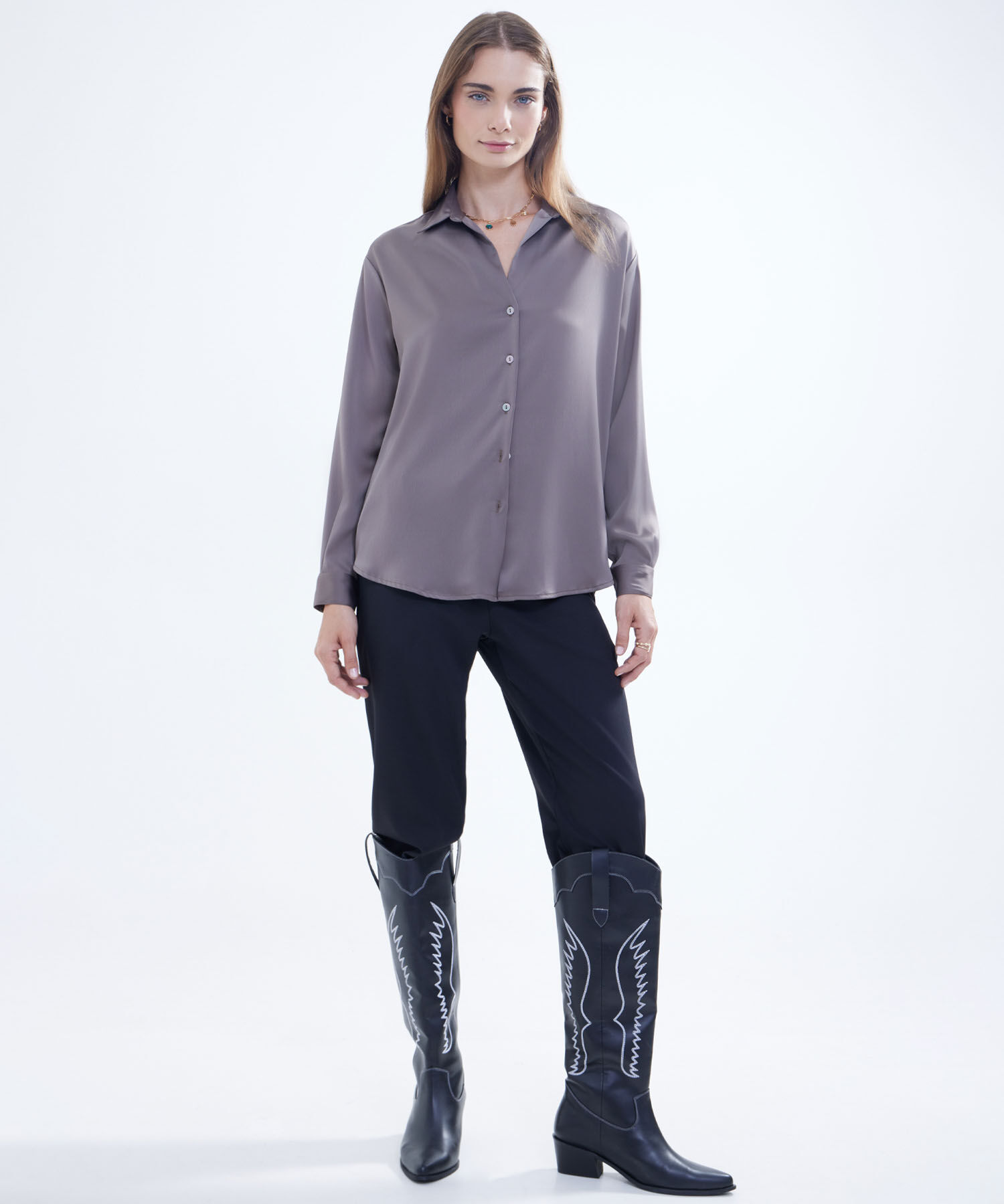 Blusa Con Estampado De Animal Print, Taupe, hi-res