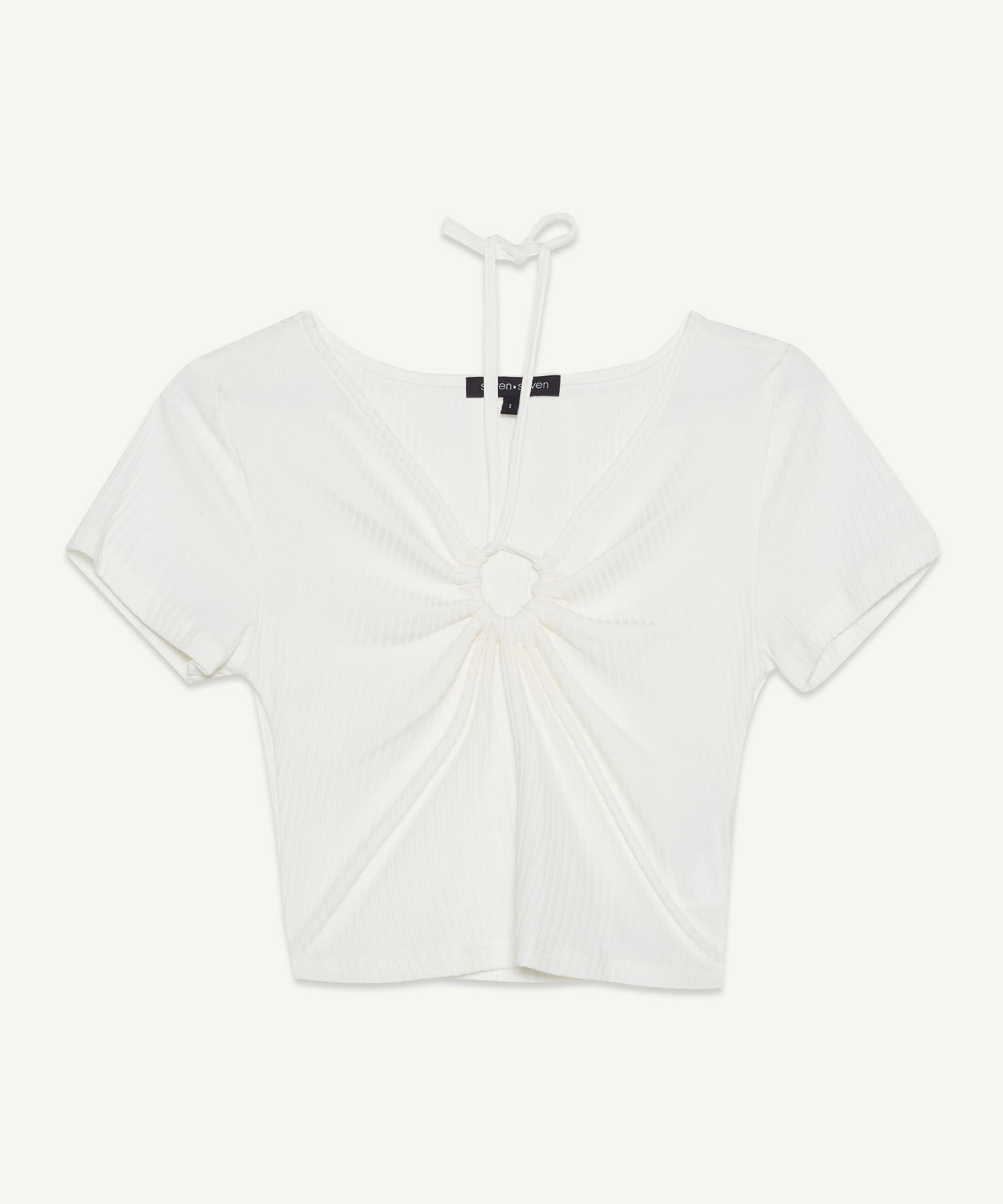 Camiseta Escotada En V Con Cut Out, Crudo, hi-res