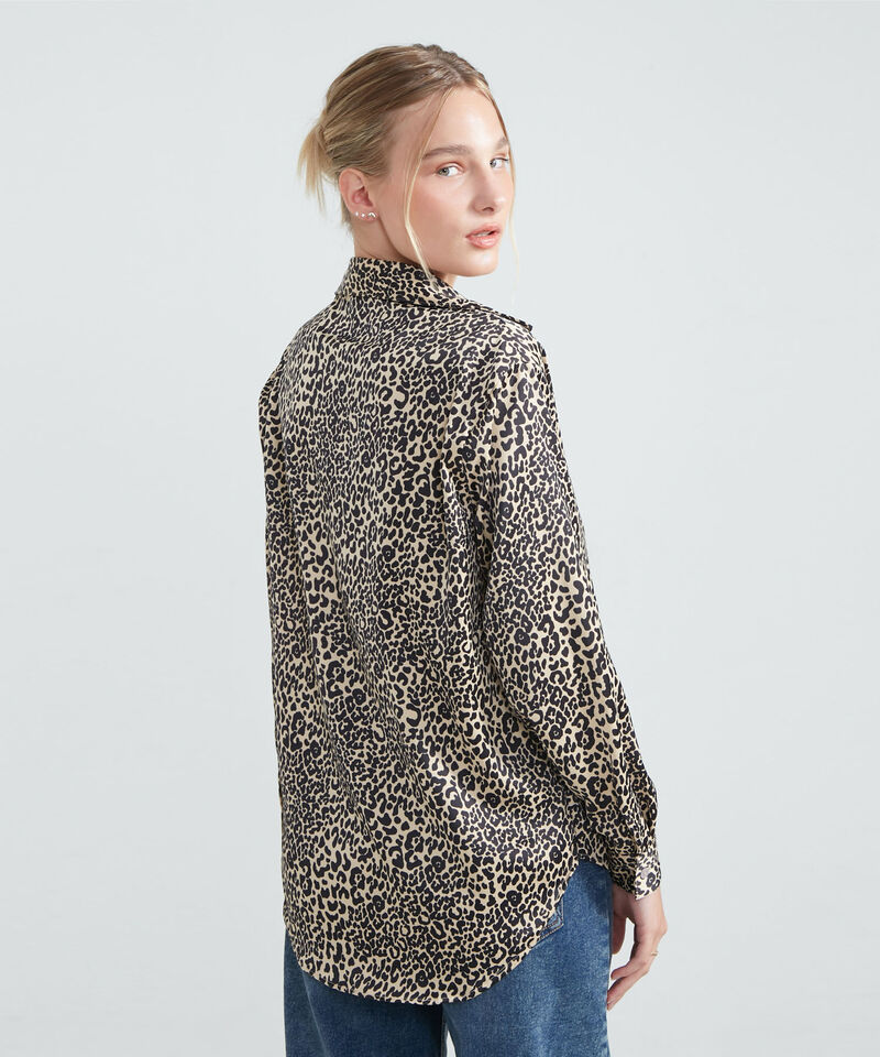 Blusa Con Estampado De Animal Print, Beige, hi-res