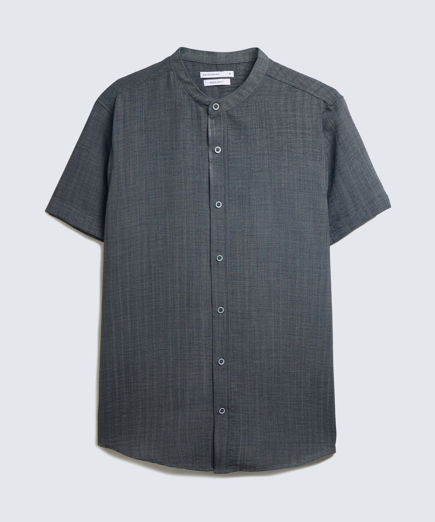 Camisa Cuello Mao en Efecto Rústico, GrisOscuro, hi-res