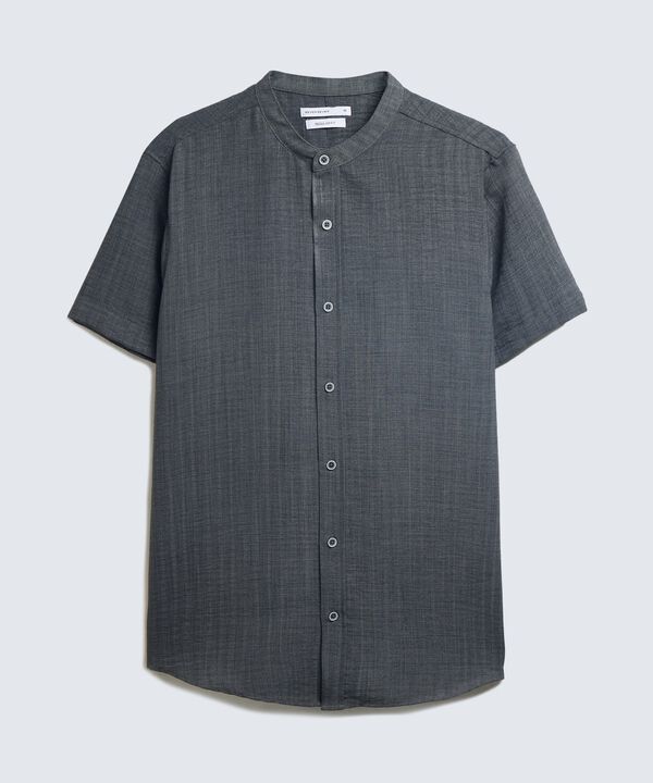Camisa Cuello Mao en Efecto Rústico, GrisOscuro, hi-res