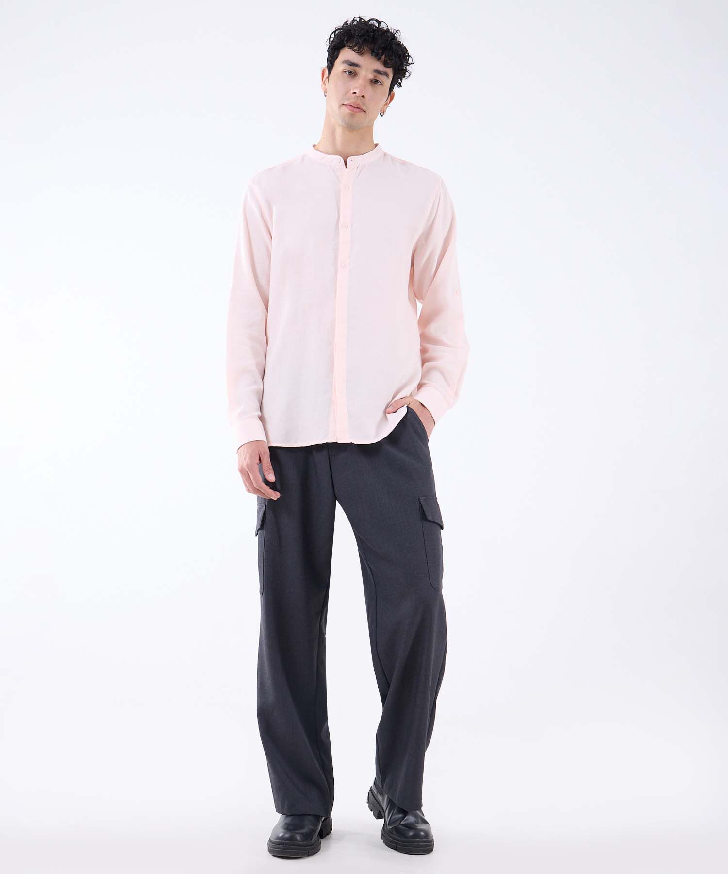 Camisa Cuello Mao, Rosa, hi-res