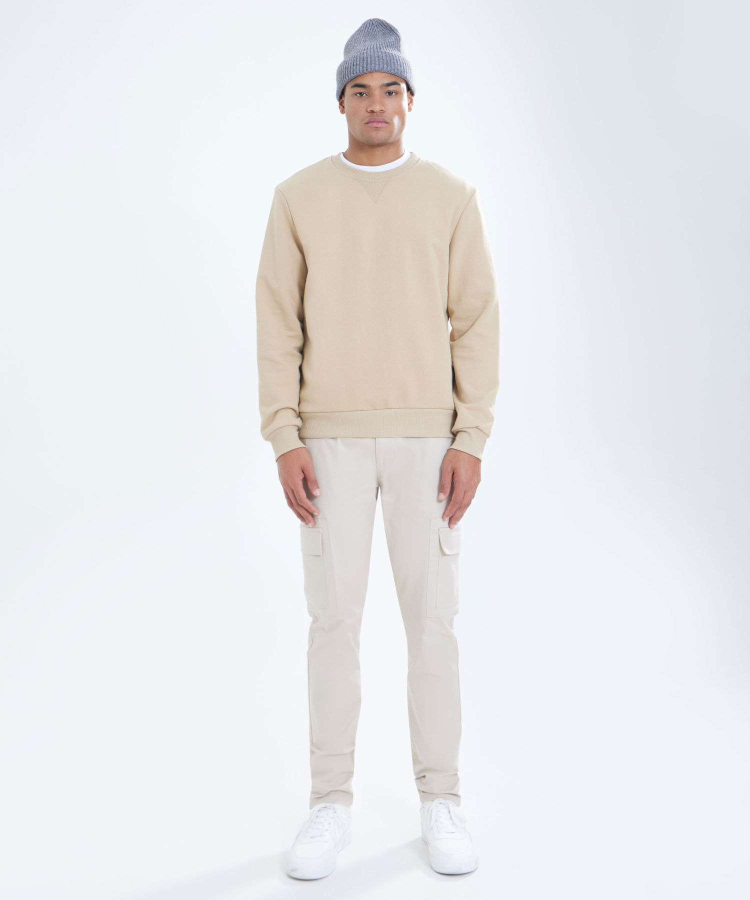 Buzo Cuello Redondo con Cortes, Beige, hi-res