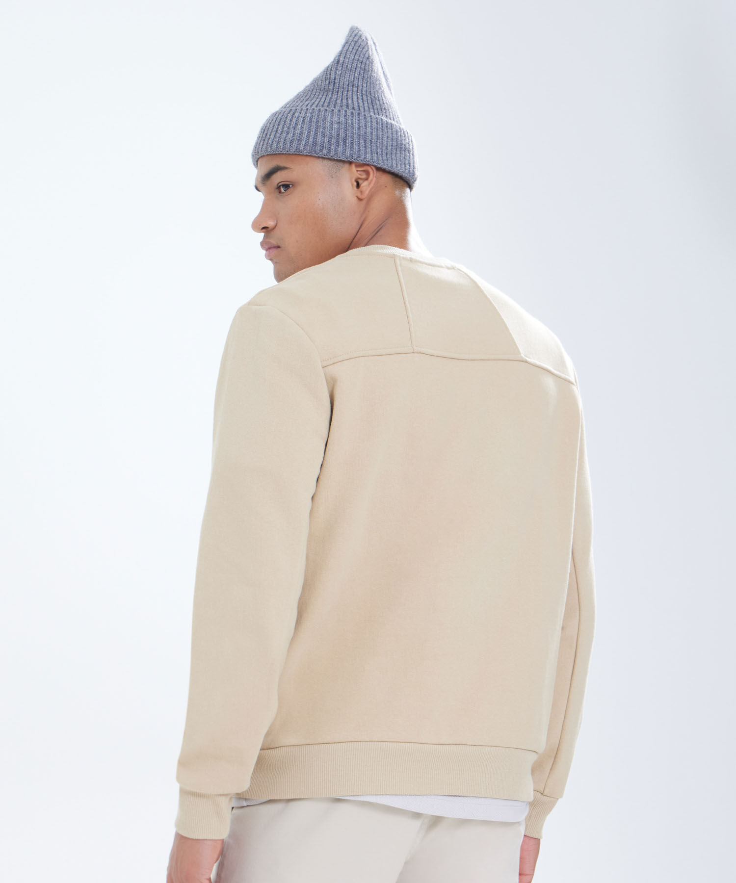 Buzo Cuello Redondo con Cortes, Beige, hi-res
