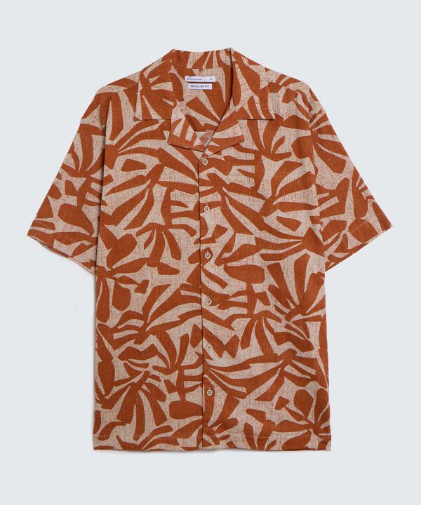 Camisa Resort Estampada, Naranja, hi-res