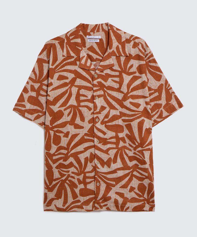 Camisa Resort Estampada, Naranja, hi-res
