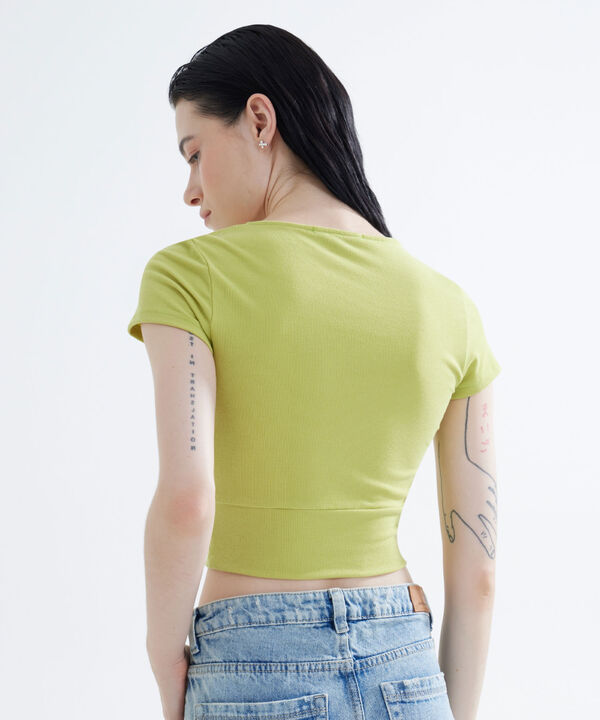 Camiseta Con Escote En V, Verde, hi-res