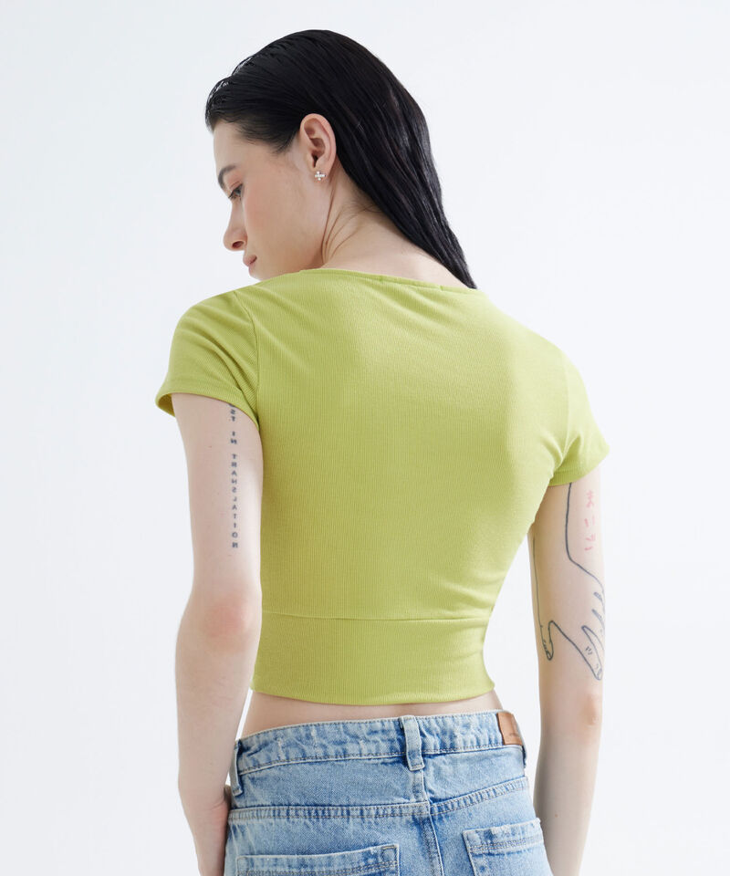 Camiseta Con Escote En V, Verde, hi-res