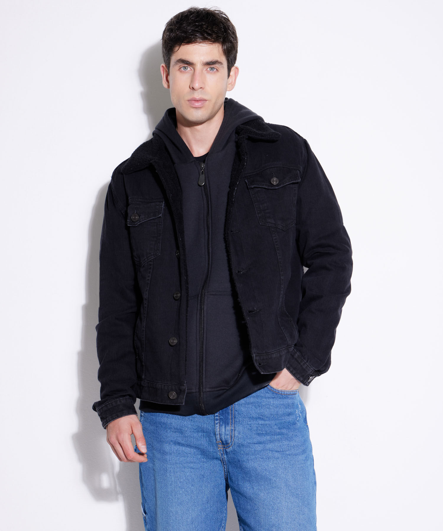 Chaqueta Trucker Negra Con Ovejero Compra Online SEVEN SEVEN
