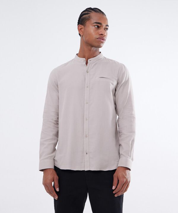 Camisa Texturizada Cuello Mao, Beige, hi-res image number null
