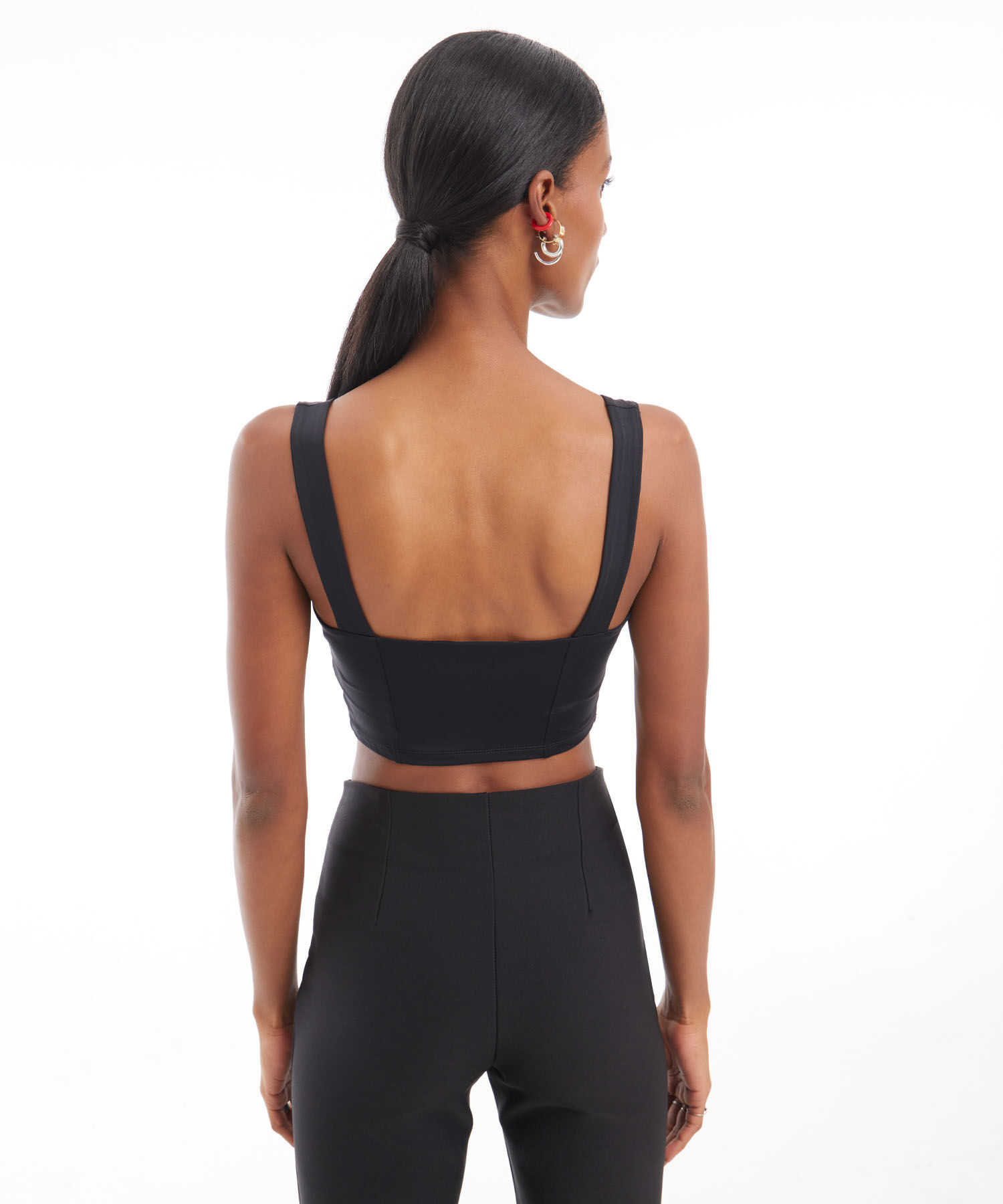 Camiseta Para Mujer Tipo Crop Manga Sisa Con Cut Out, Negro, hi-res