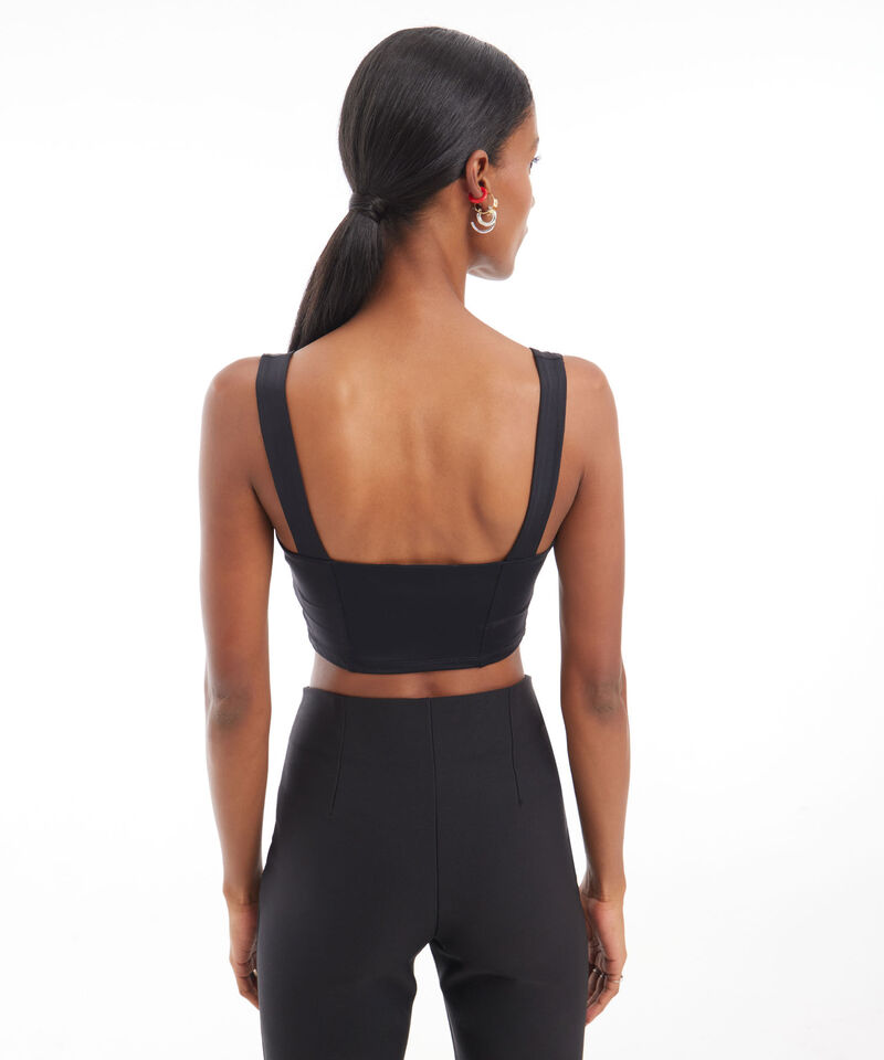 Camiseta Para Mujer Tipo Crop Manga Sisa Con Cut Out, Negro, hi-res