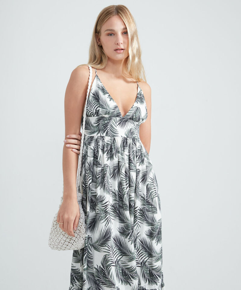 Vestido Largo con Escote en V, Cafe, hi-res