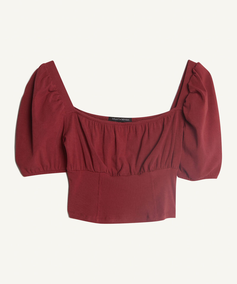 Camiseta Para Mujer Con Manga Abullonada, Vino, hi-res
