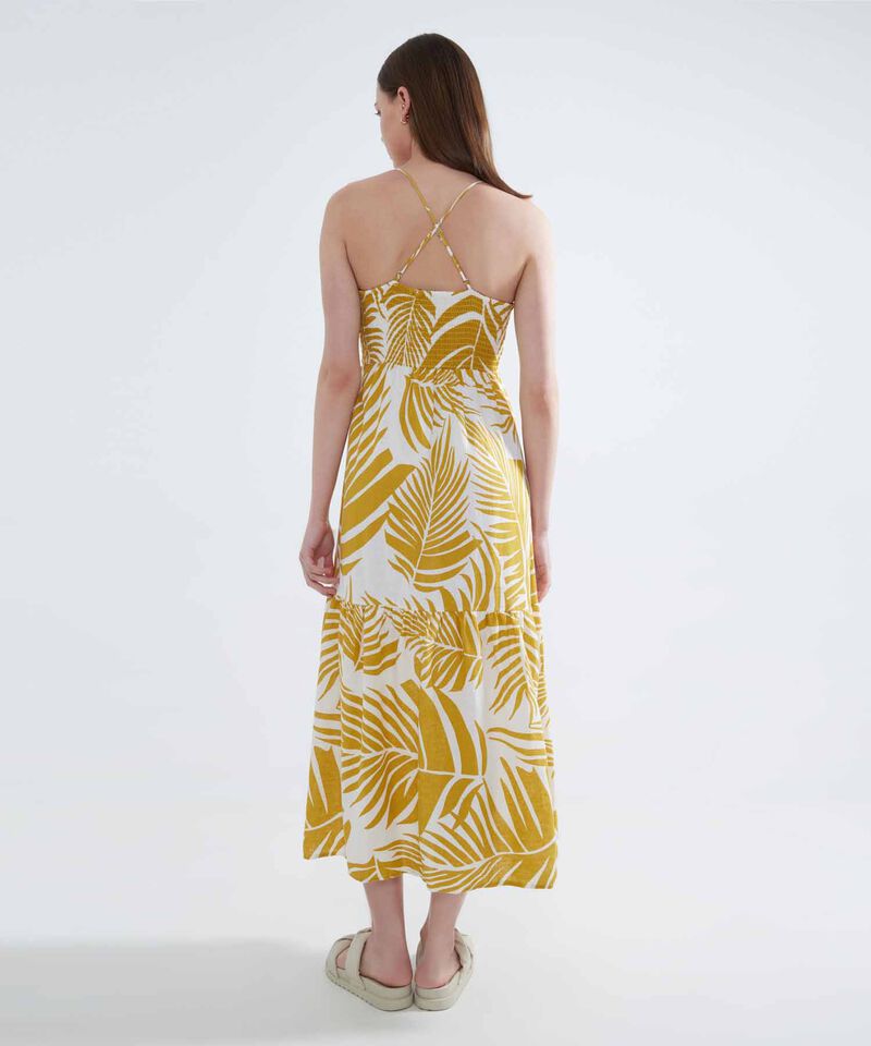 Vestido Estampado de Hojas, Amarillo, hi-res
