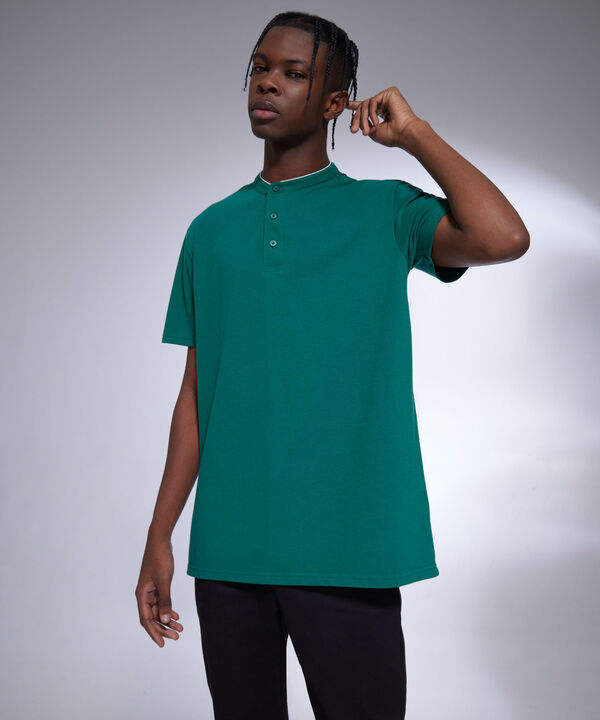 Polo Cuello Mao Para Hombre, Verde, hi-res