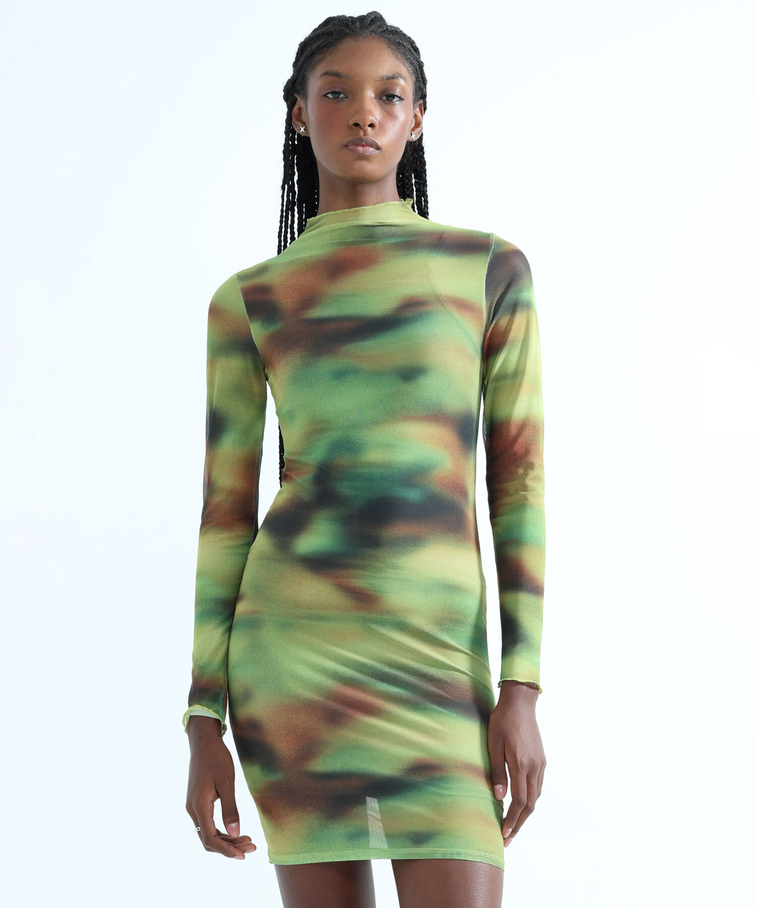 Vestido Estampado en Mesh, VerdeClaro, hi-res