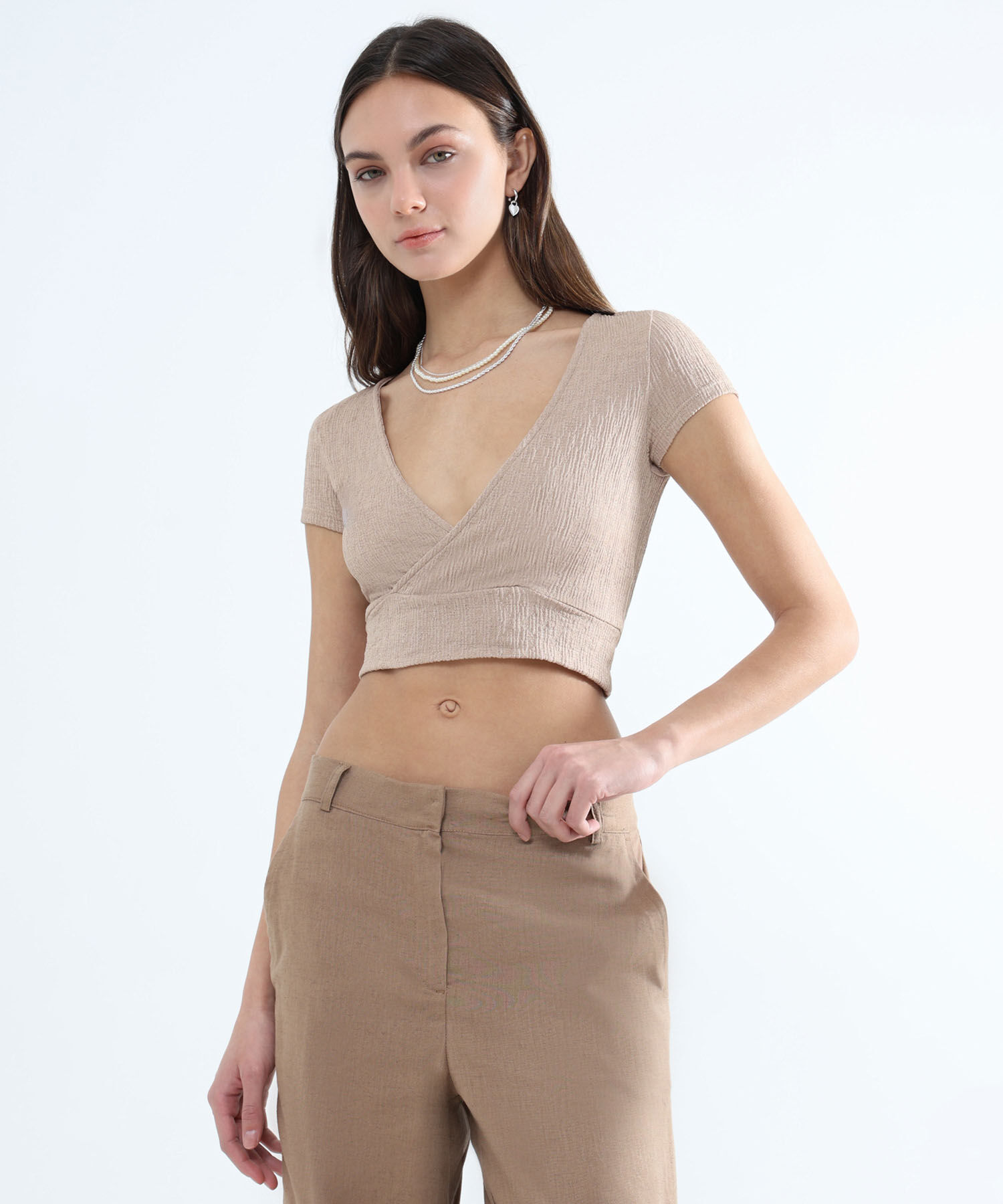 Camiseta Para Mujer Escote En V Manga Larga Con Detalle Anudado En El Frente Compra Online SEVEN SEVEN