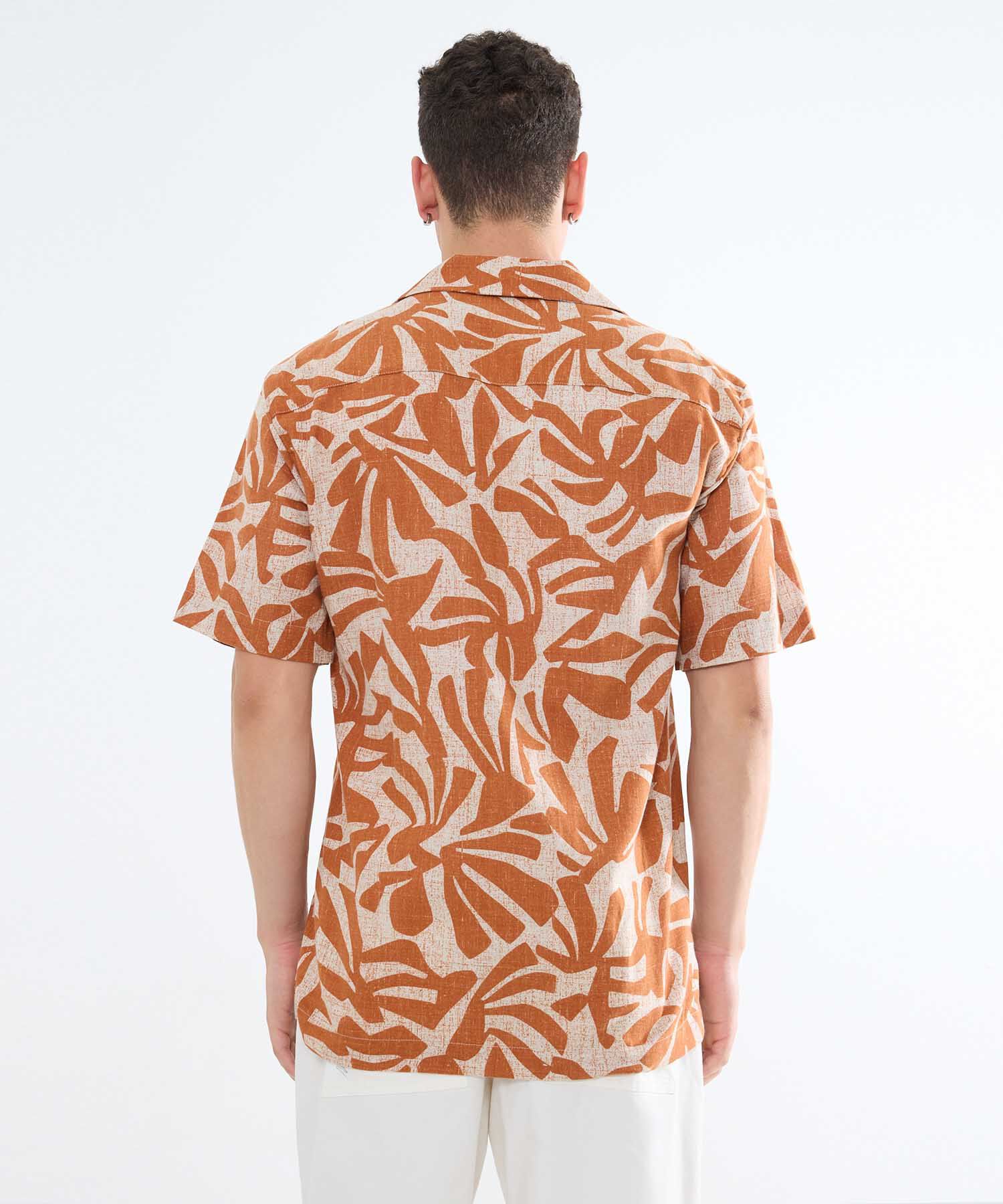 Camisa Resort Estampada, Naranja, hi-res