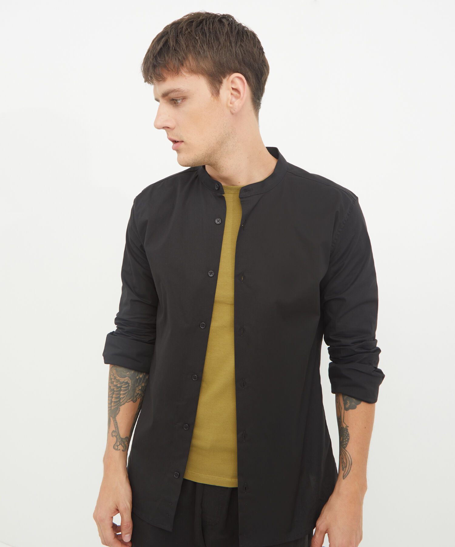Camisa mandarin para hombre hot sale