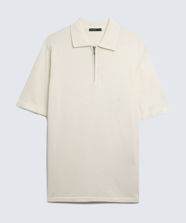 Polo Tejida Tricot con Cierre, Crema, hi-res