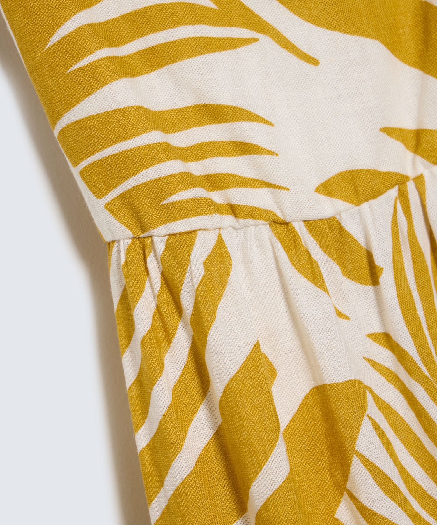 Vestido Estampado de Hojas, Amarillo, hi-res